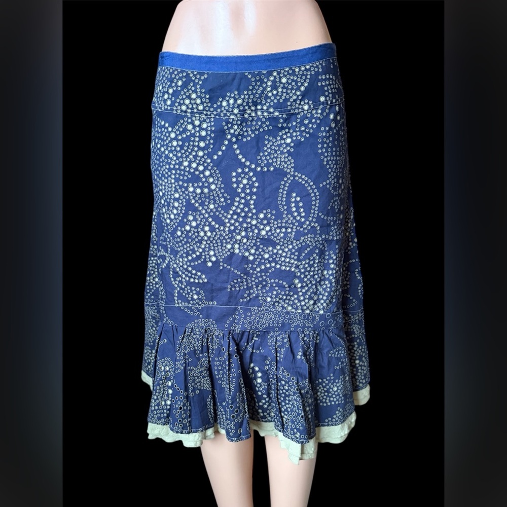 Cotton anthropology petticoat skirt navy and green sz M bottom ruffles spring